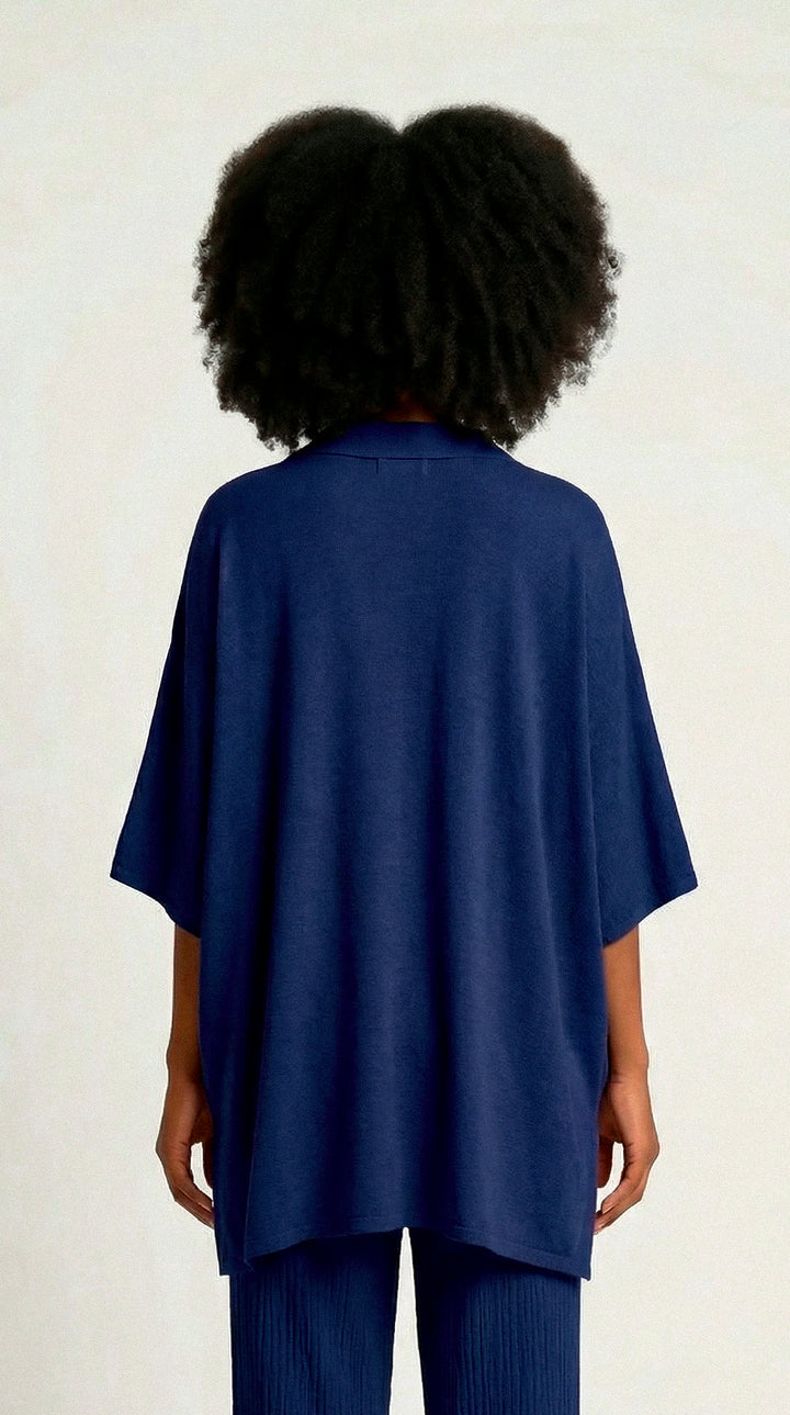 Kaftan Curto Falésias Azul Marinho