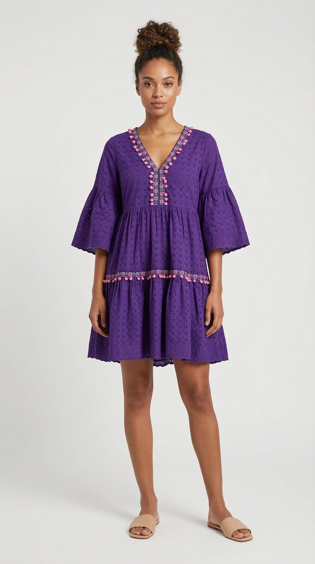 Vestido Curto Chloe Roxo com Rosa