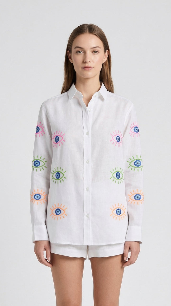 Camisa Proteção Branco com Olhos Coloridos