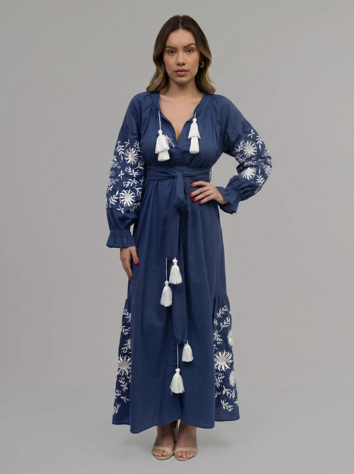 Vestido Joana Azul Marinho Com Off White