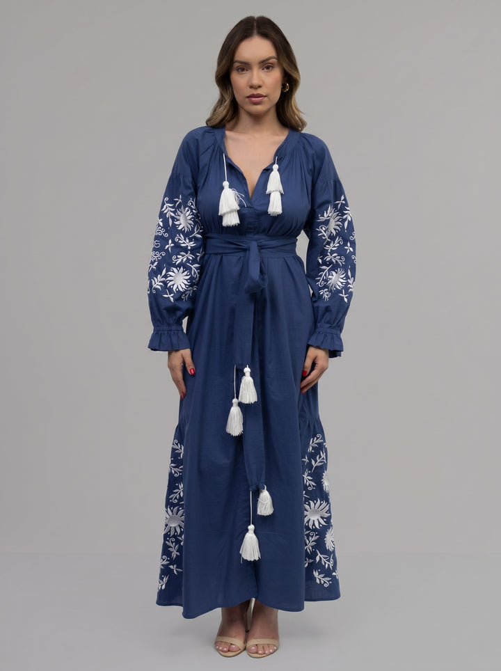 Vestido Joana Azul Marinho Com Off White