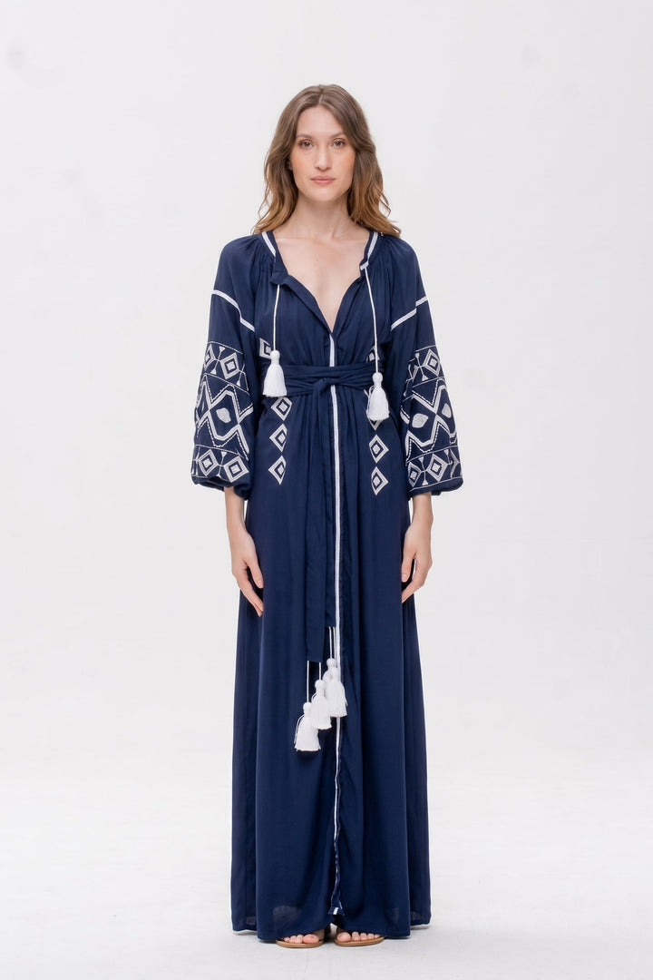 Navy Blue and White Dubai Dress