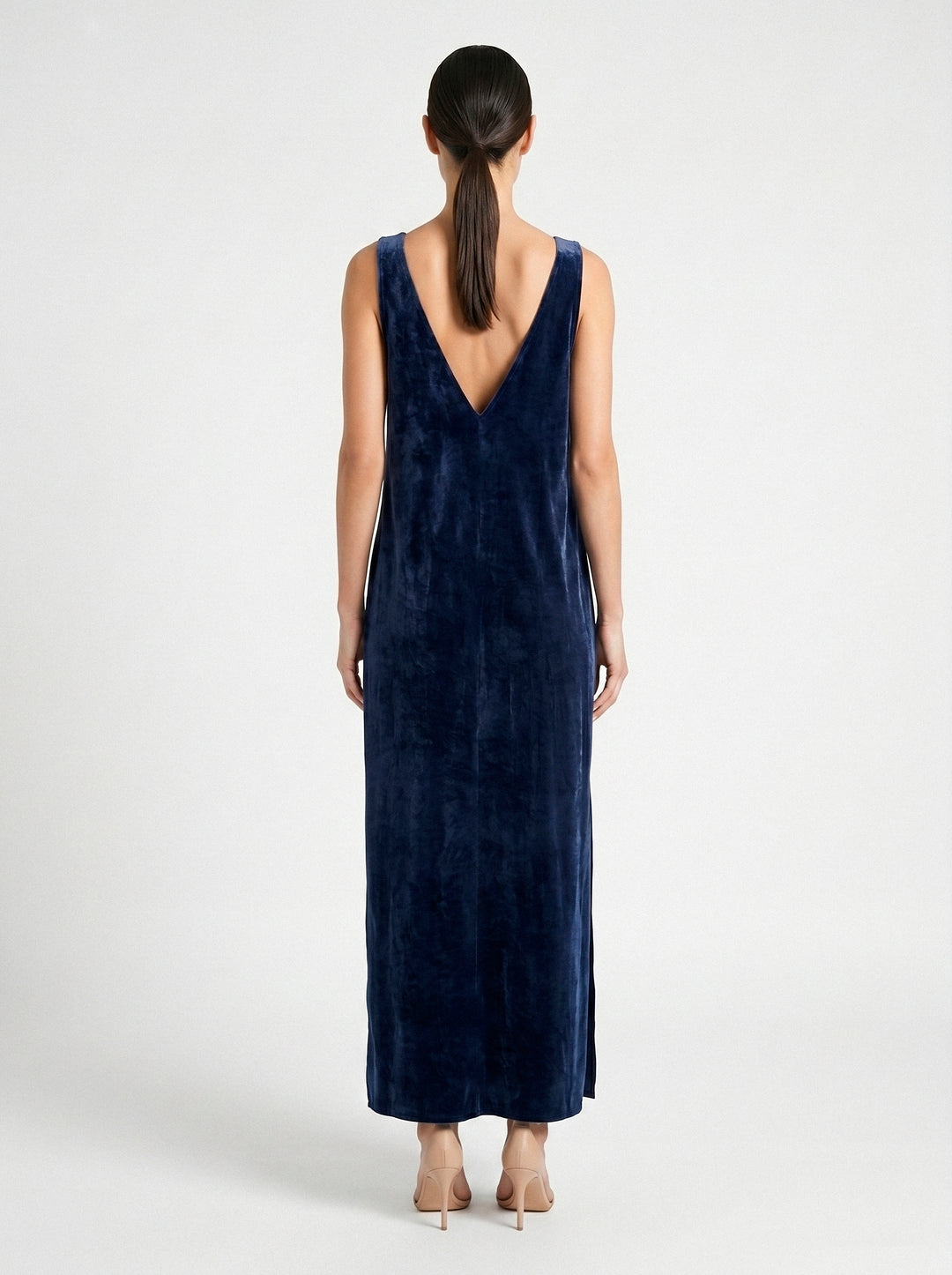 Vestido Regata Antonella Veludo Azul Marinho