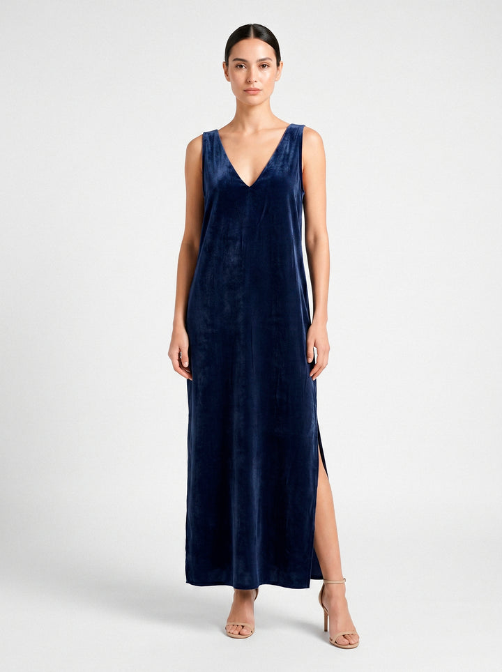 Vestido Regata Antonella Veludo Azul Marinho