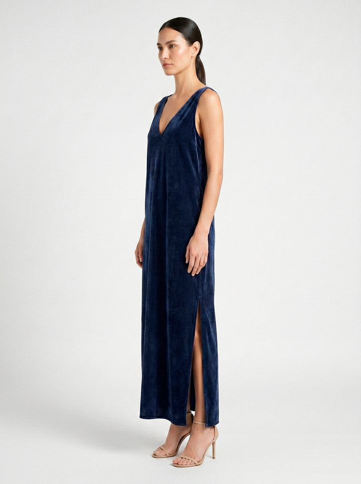 Vestido Regata Antonella Veludo Azul Marinho