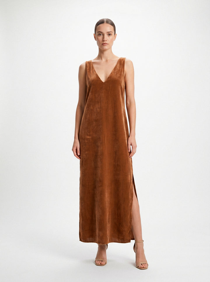 Vestido Regata Antonella Veludo Caramelo