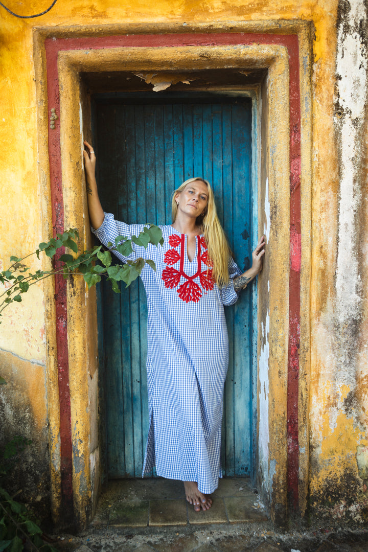 Vichy Coraline Dress Blue with Red