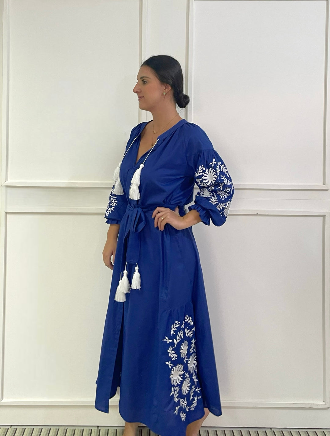 Vestido Joana Azul Marinho Com Off White