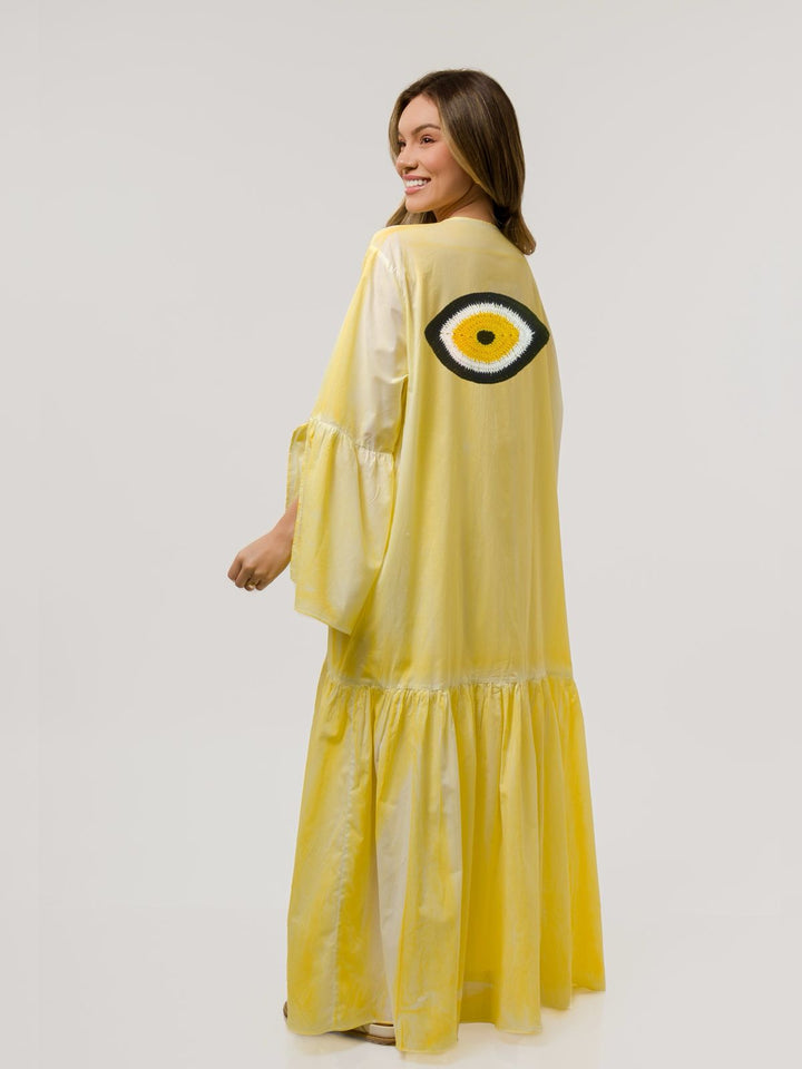 Cotton Kimono with Crochet Evil Eye - Kefi