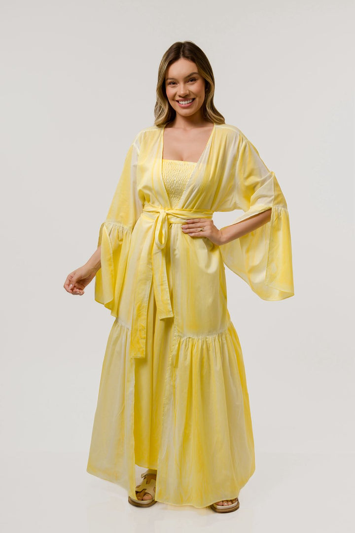 Cotton Kimono with Crochet Evil Eye - Kefi