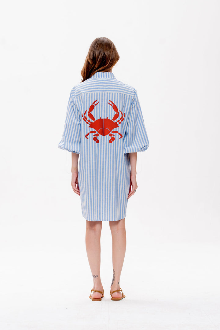 Chemise Curta Maré Alta Listrada Azul King Crab Vermelho