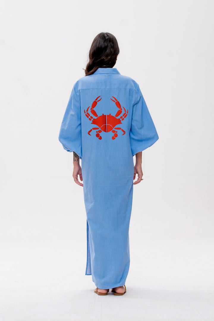 Chemise Longa Maré Alta Azul King Crab Vermelho