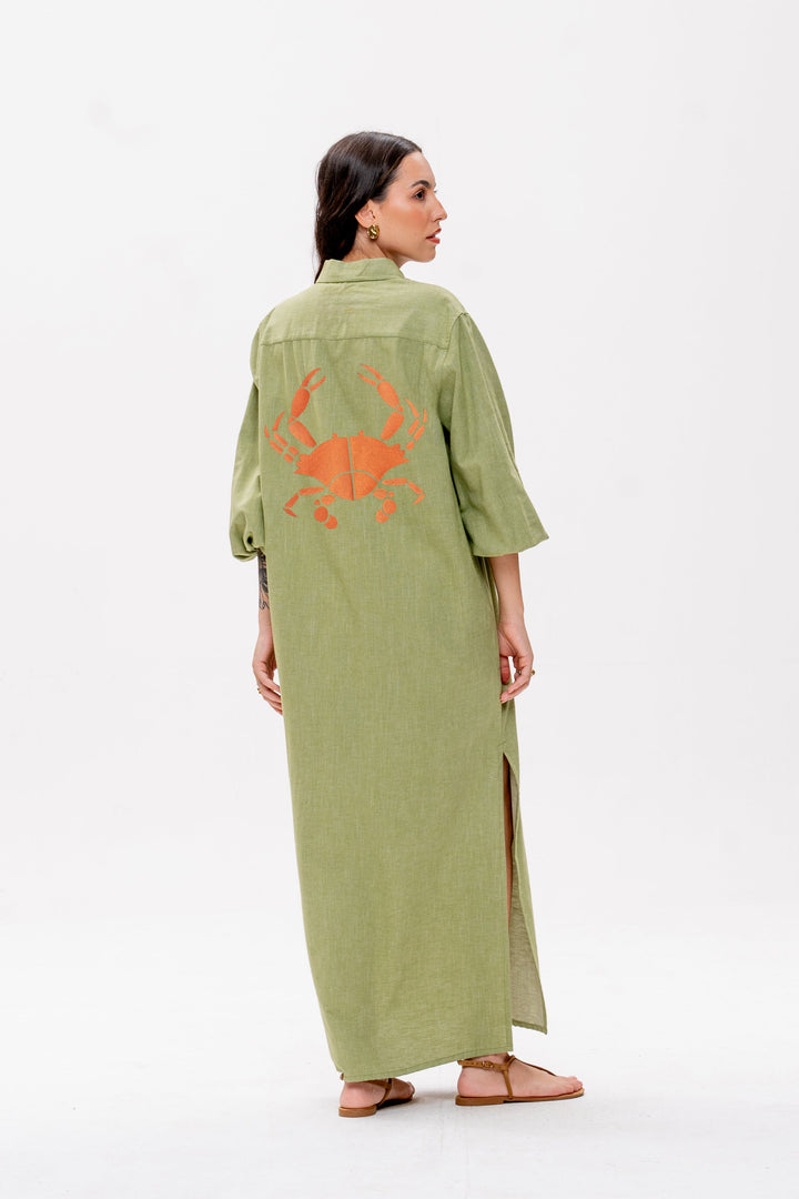 Chemise Longa Maré Alta Verde King Crab Laranja