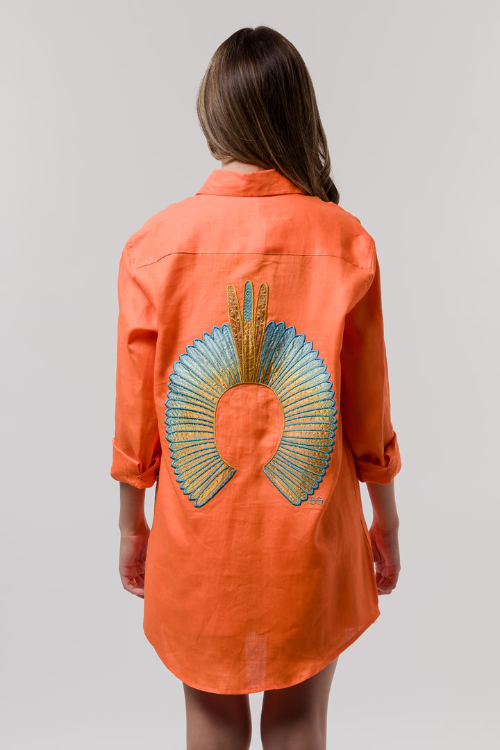 Camisa Cocar Slim Laranja com Azul