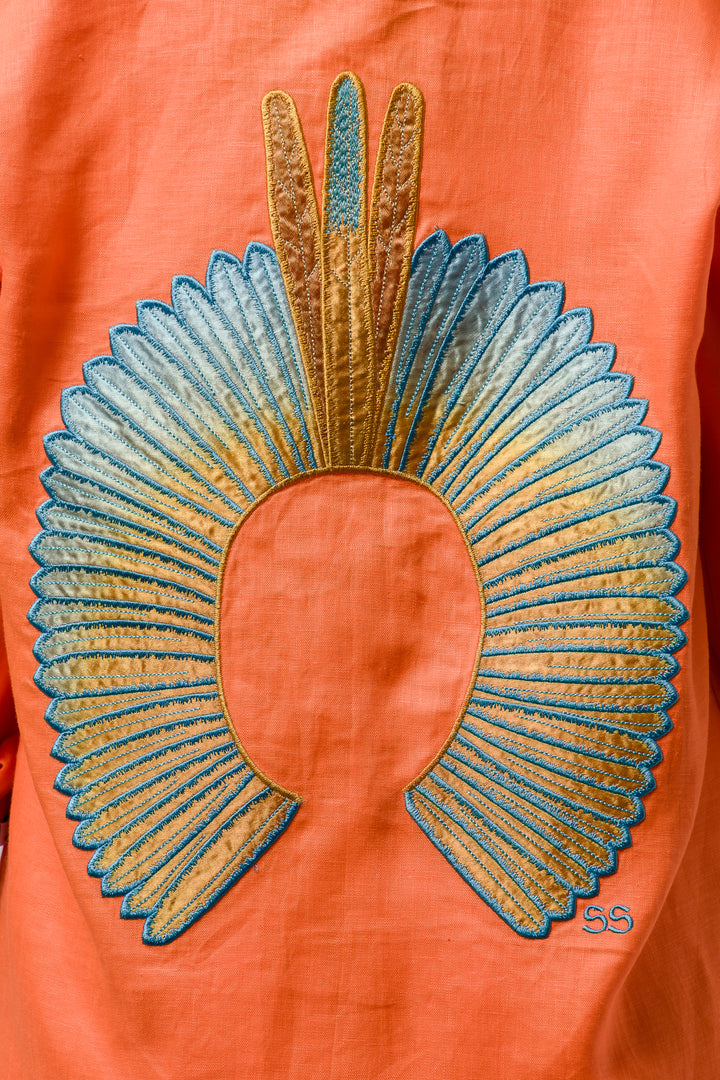 Camisa Cocar Slim Laranja com Azul
