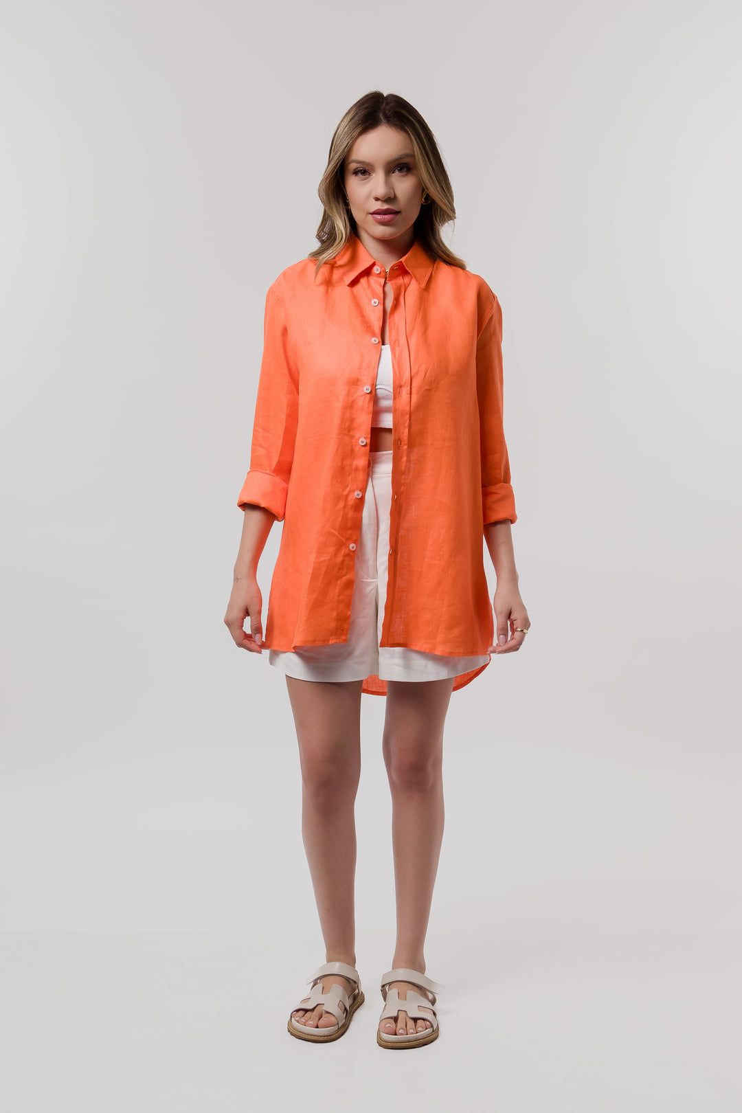 Camisa Cocar Slim Laranja com Azul