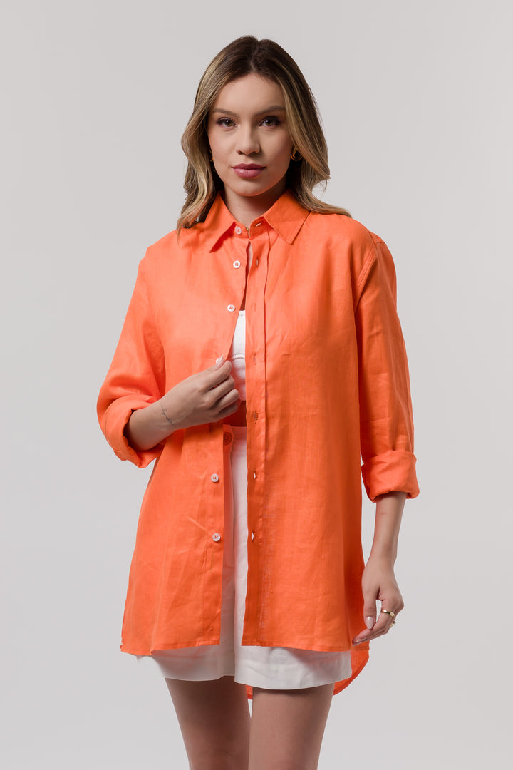 Camisa Cocar Slim Laranja com Azul