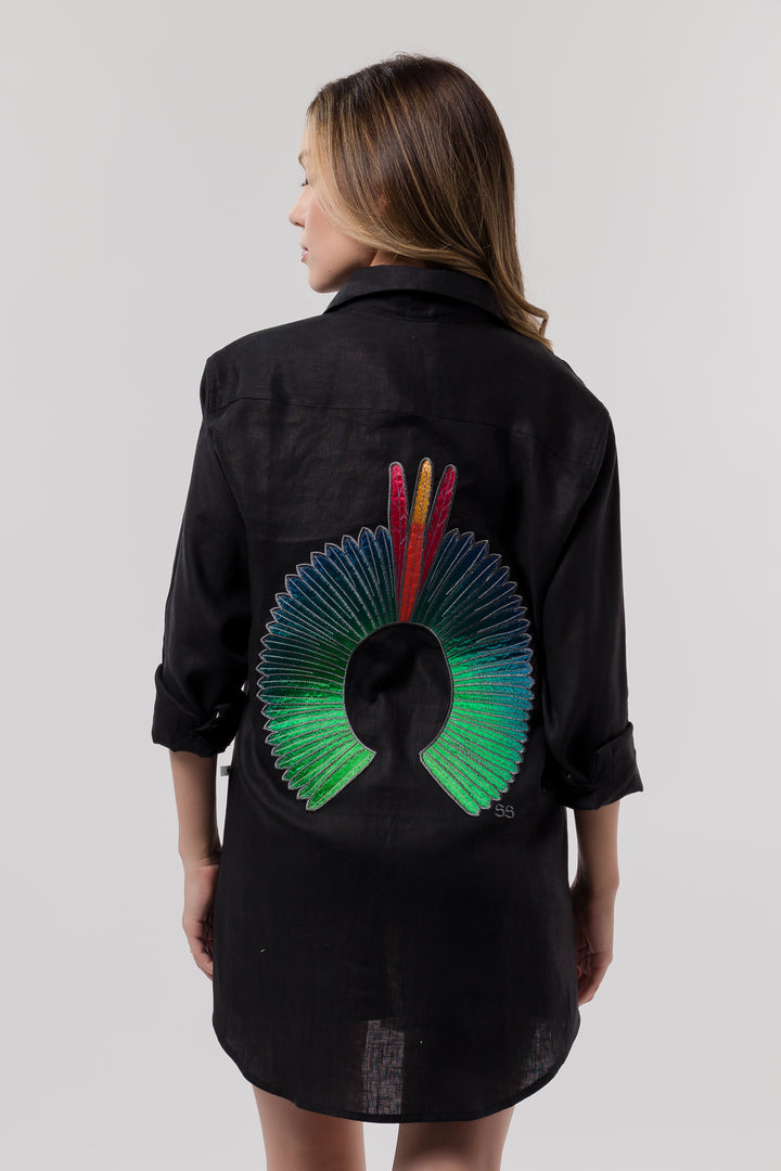 Camisa Cocar Slim Preto com Verde