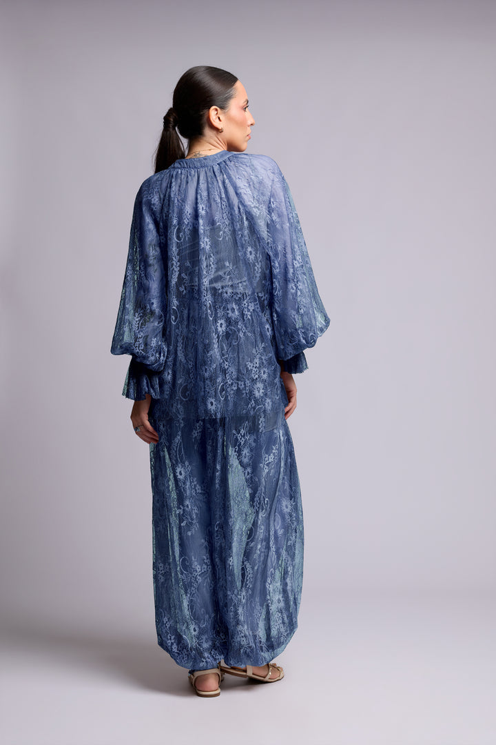 Bata Benedita Renda Chantilly Azul Índigo