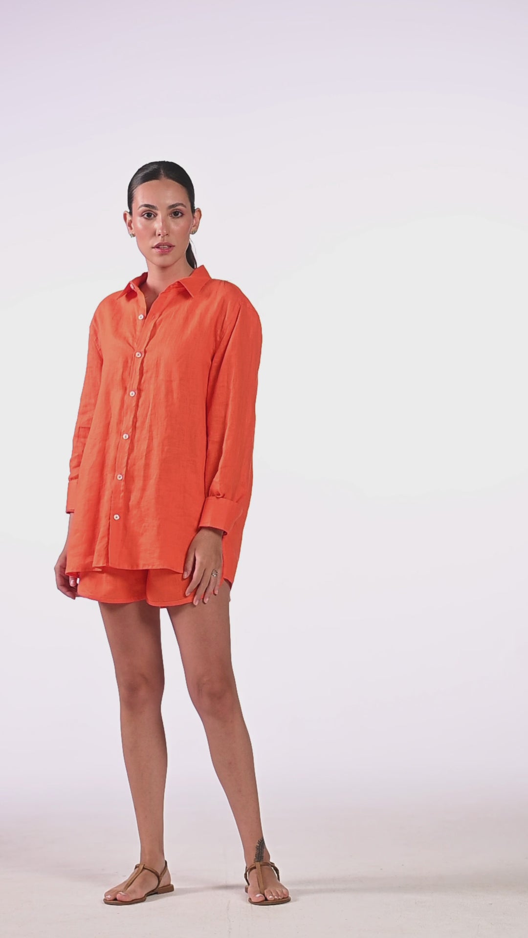 Camisa Cocar Linho Laranja