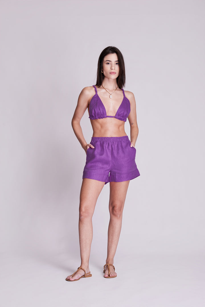 Shorts Cocar Linho Roxo