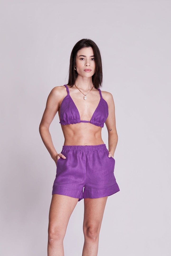 Shorts Cocar Linho Roxo