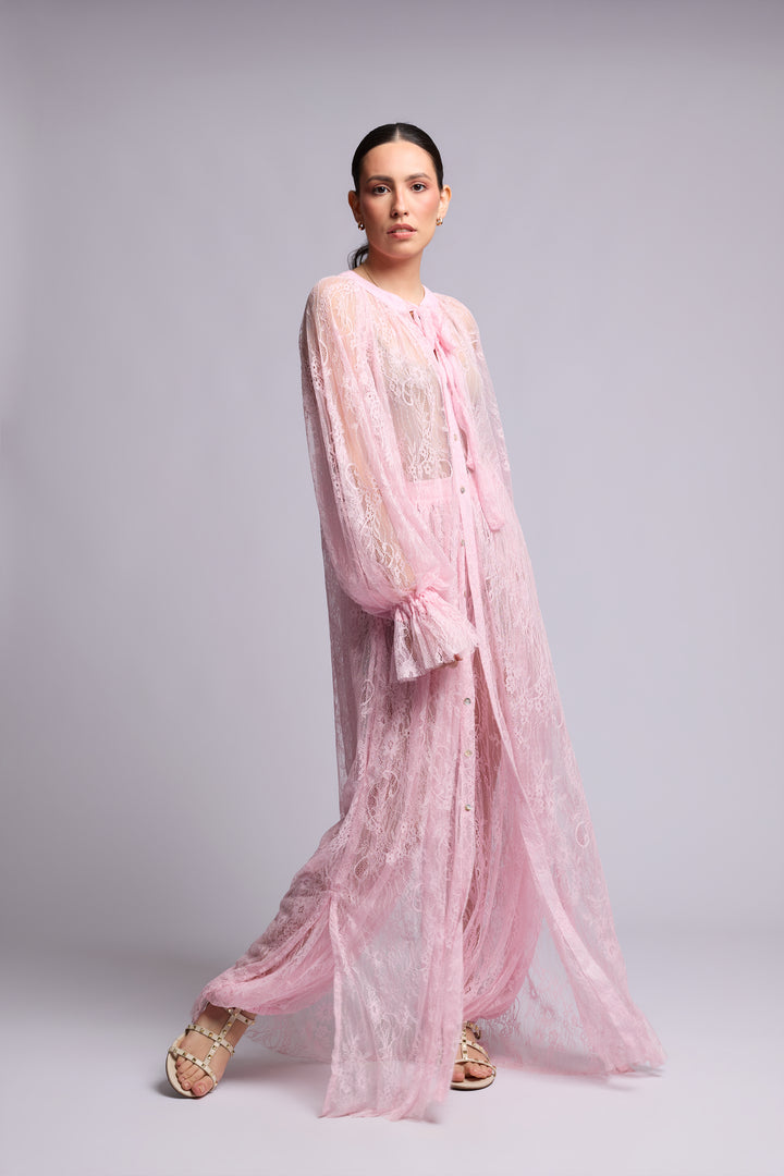 Vestido Benedita Renda Chantilly Rosa Claro