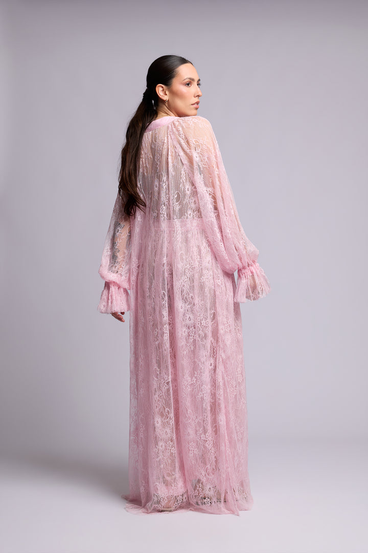 Vestido Benedita Renda Chantilly Rosa Claro