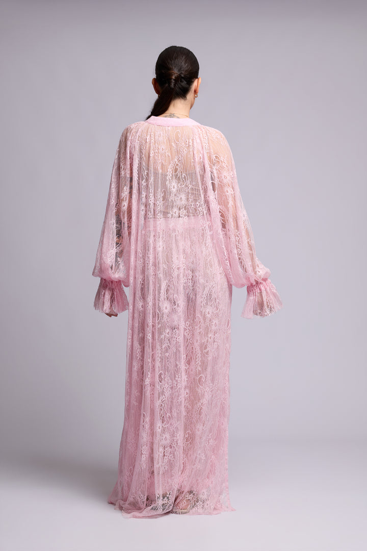 Vestido Benedita Renda Chantilly Rosa Claro