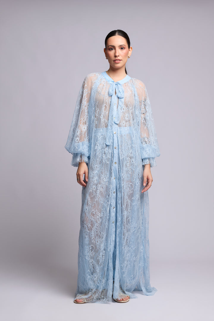 Vestido Benedita Renda Chantilly Azul Claro