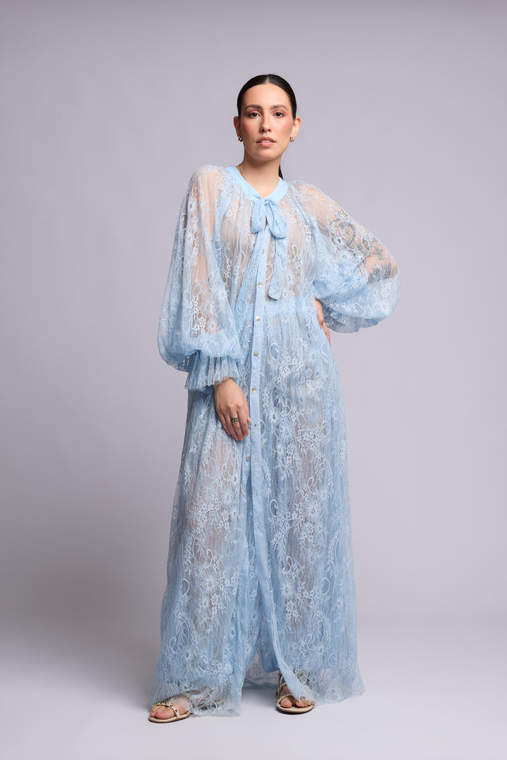 Vestido Benedita Renda Chantilly Azul Claro