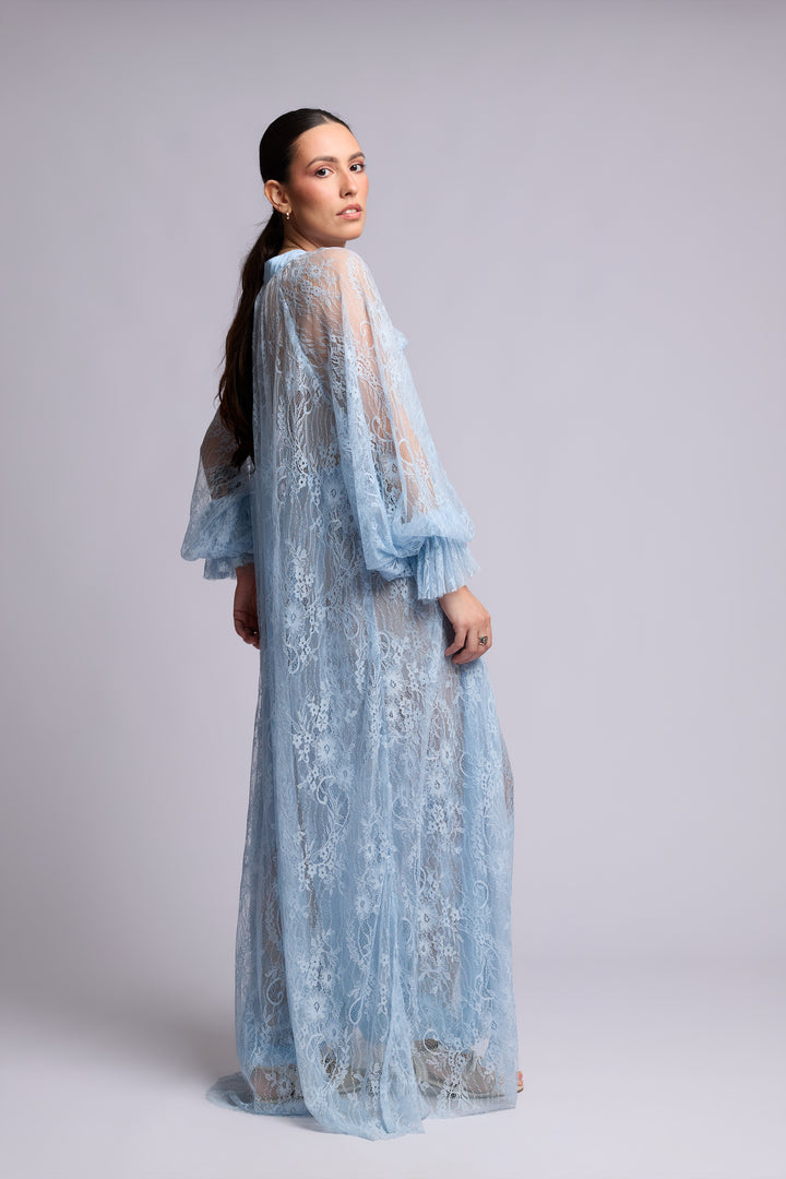 Vestido Benedita Renda Chantilly Azul Claro