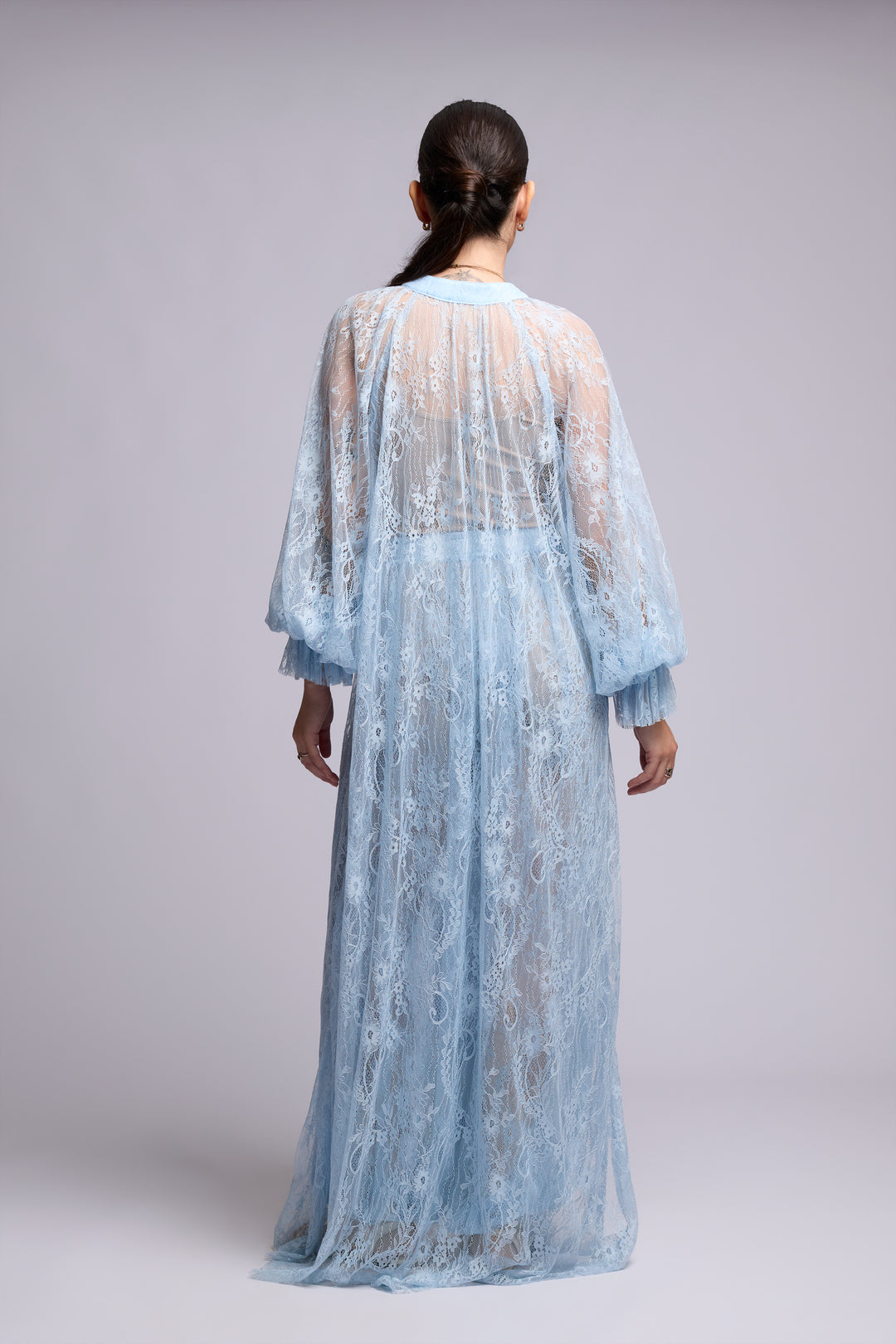 Vestido Benedita Renda Chantilly Azul Claro