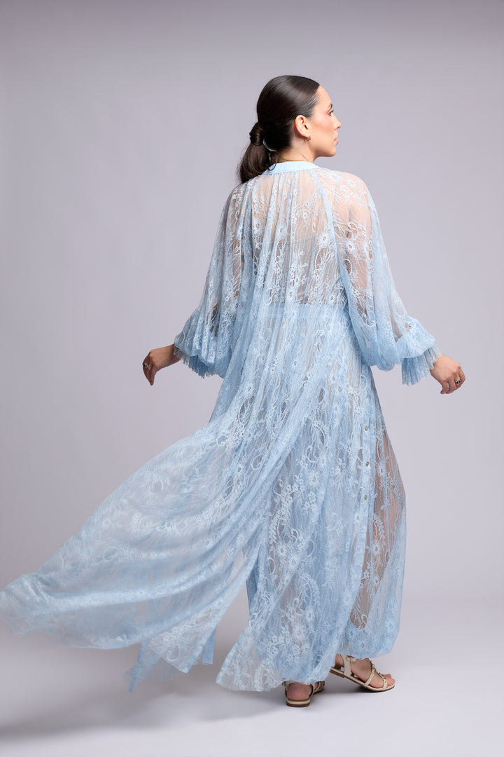 Vestido Benedita Renda Chantilly Azul Claro