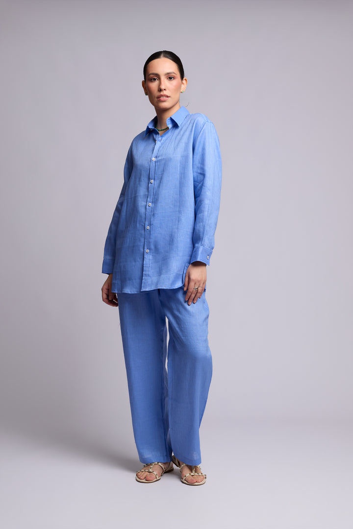 Calça Quitéria Linho Azul Caribe