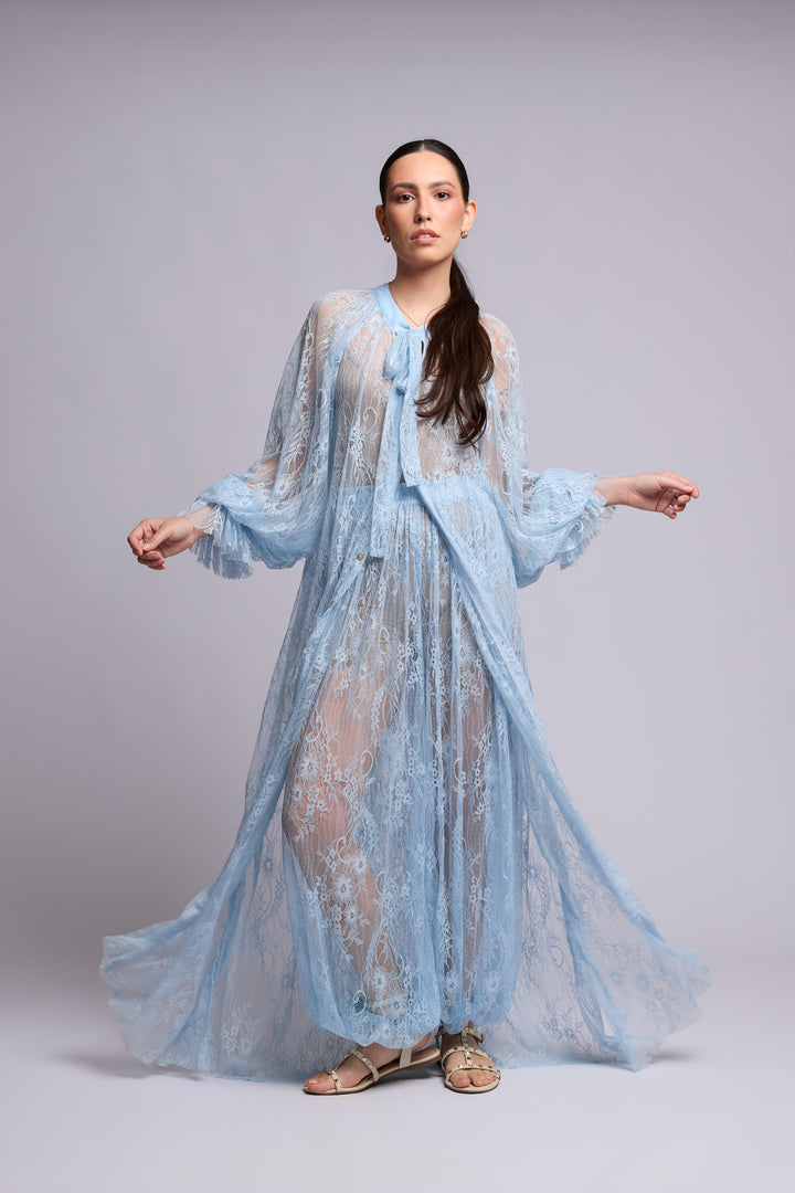 Vestido Benedita Renda Chantilly Azul Claro