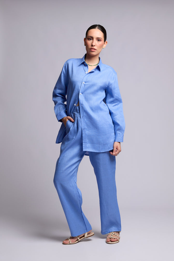 Calça Quitéria Linho Azul Caribe