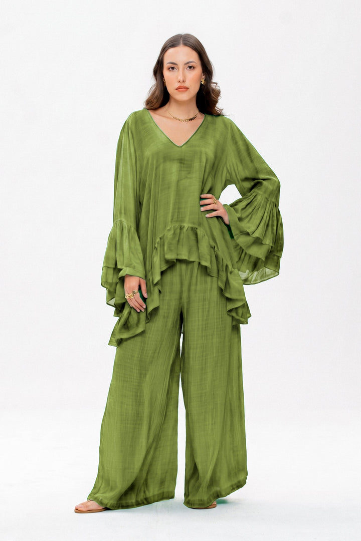 Brigite Green Linen Gauze Skirt