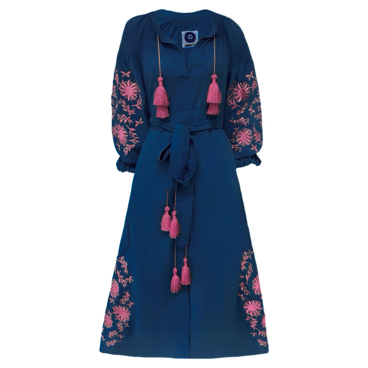 (OL) Vestido Joana Azul Marinho com Rosa Antigo