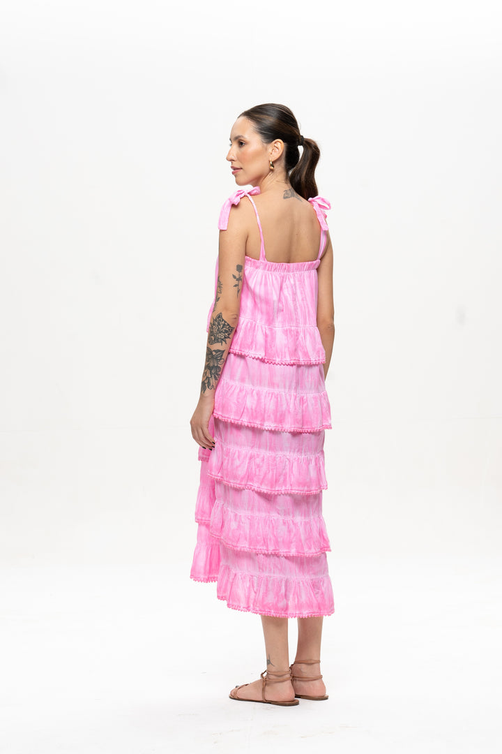 Vestido Greta Midi Rosa Chiclete