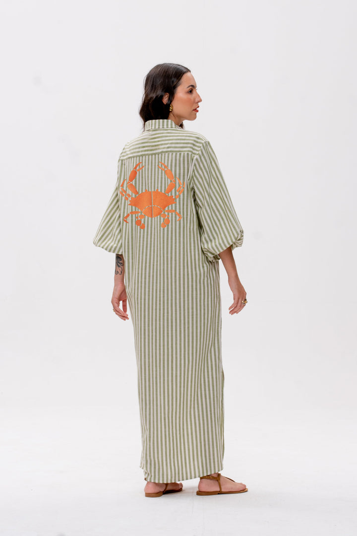 Chemise Longa Maré Alta Verde Listrada King Crab Laranja