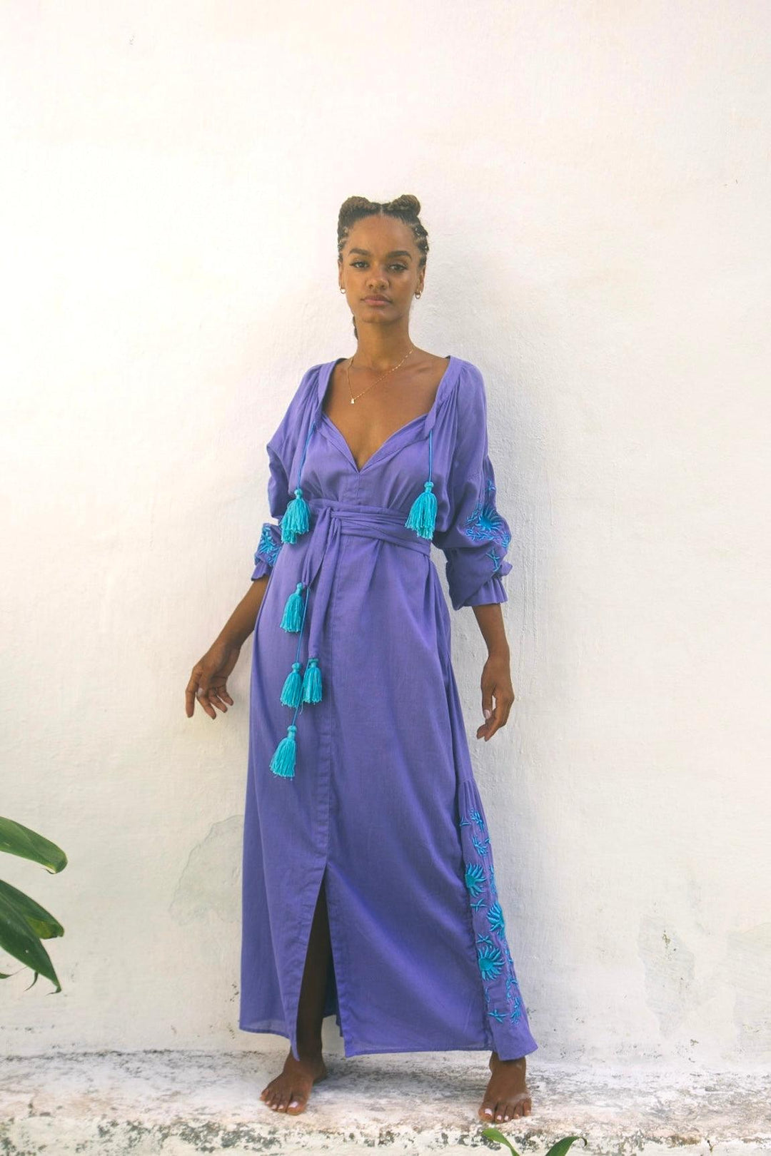 Vestido Joana Roxo com Azul - Sohoostyle