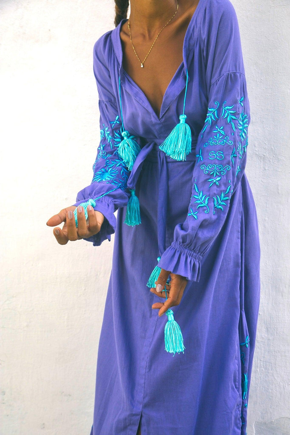 Vestido Joana Roxo com Azul - Sohoostyle