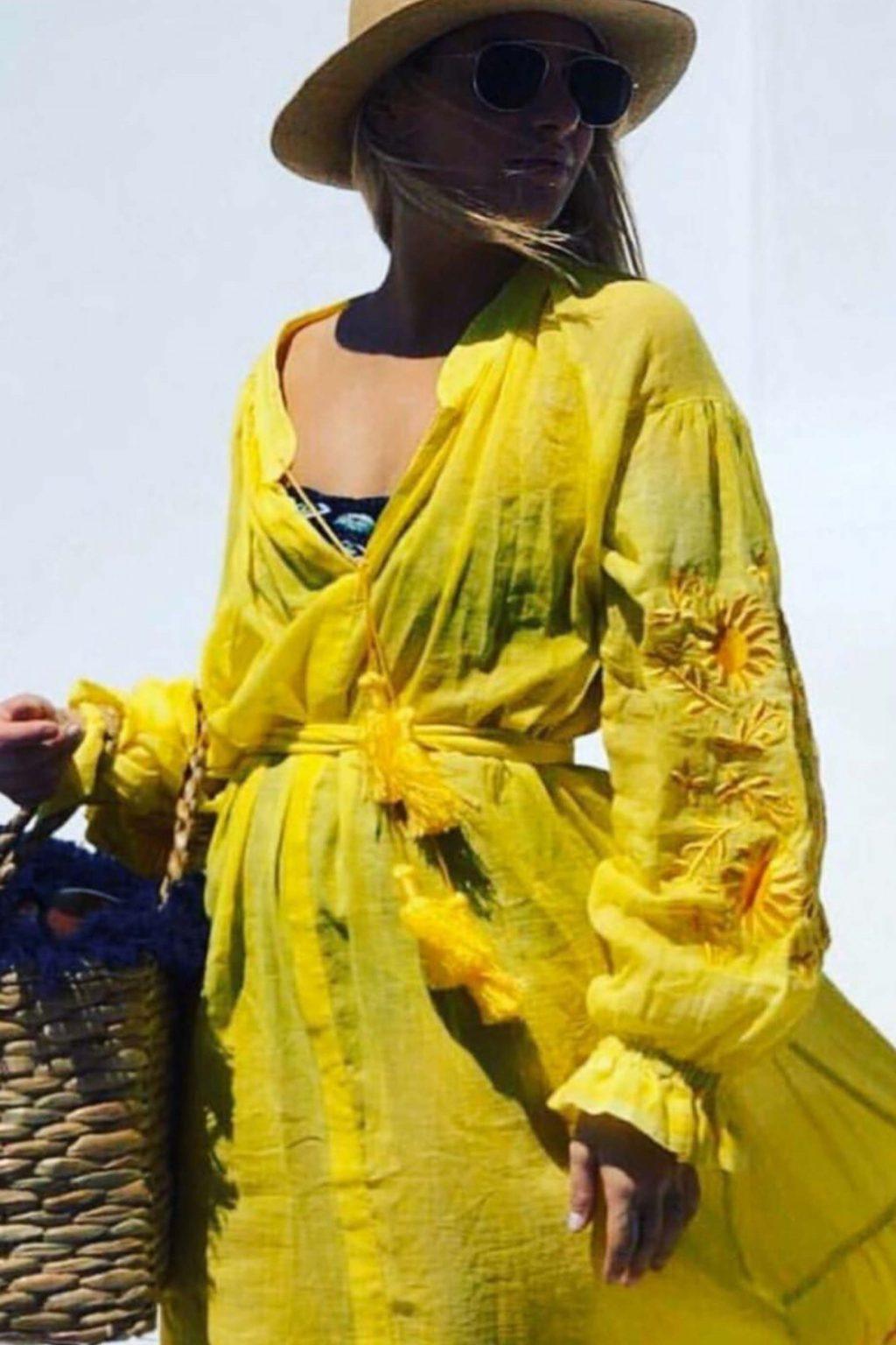 Vestido Gaze de Linho Amarelo - Sohoostyle